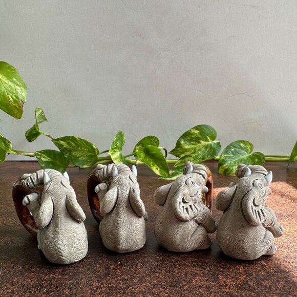 LEPS Peru Elephant Napkin Rings Ceramic Set of 4 - Picture 4 of 14